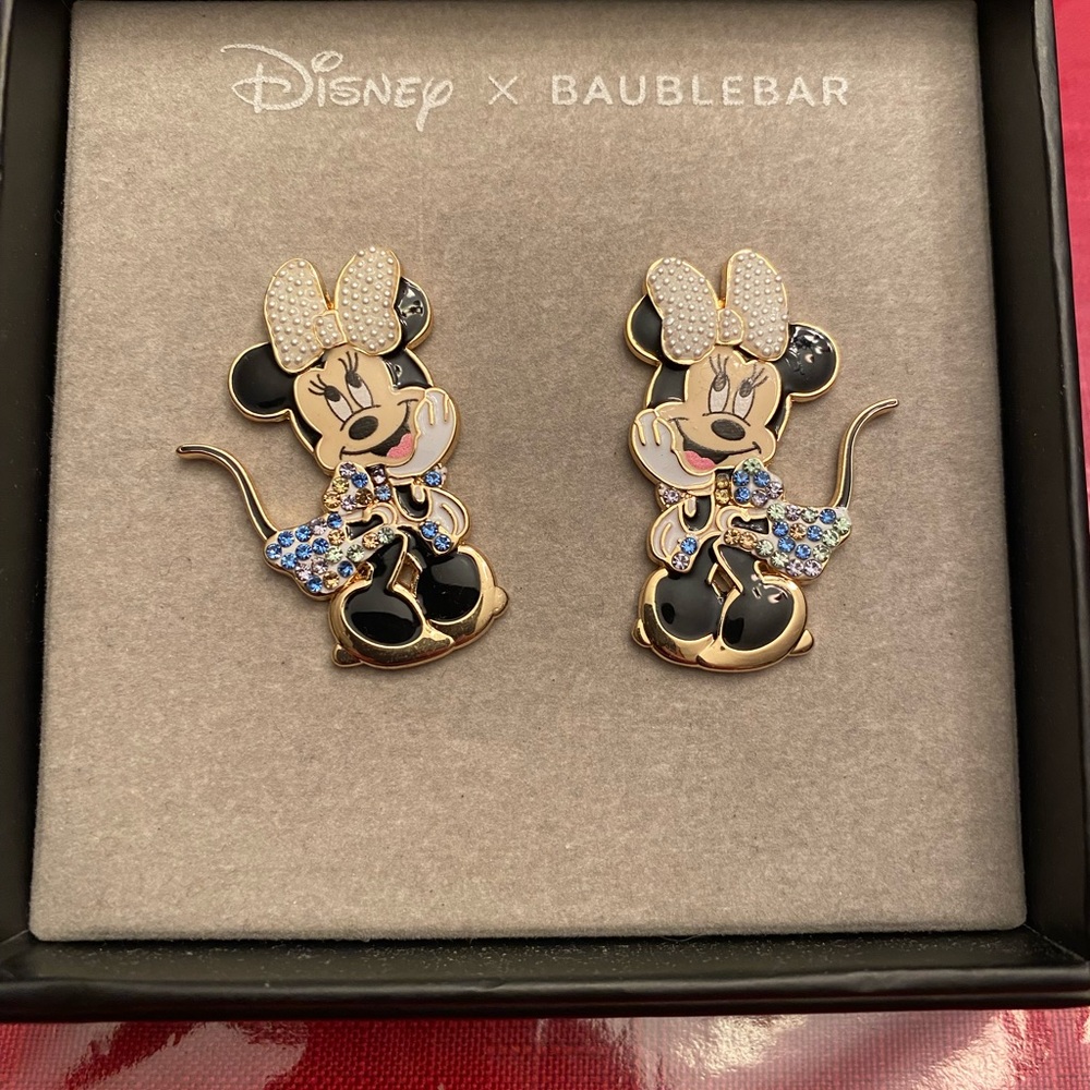 Disney X Baublebar Minnie Mouse in Blue Dress Earrings & Rainbow Rhinestones NEW